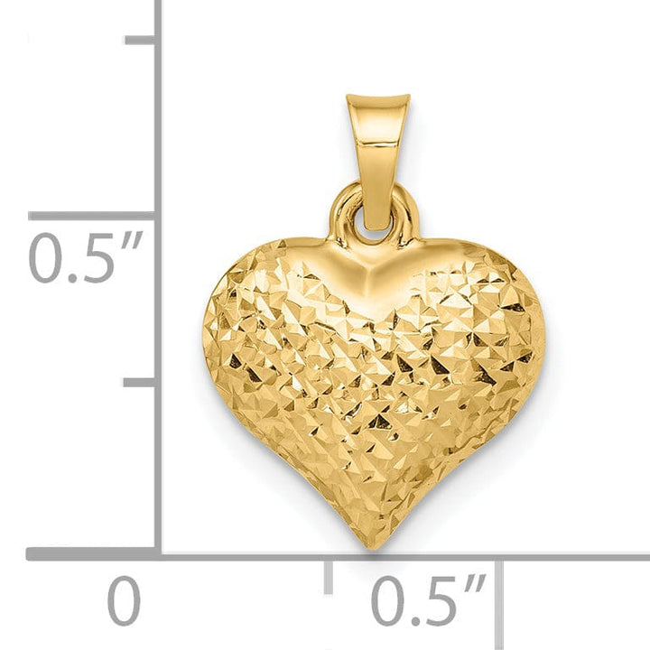 Lovely Rita's Pendants & Charms 14k Yellow Gold Diamond Cut Polished Finish Semi-Solid Women's 3-Dimensional Large Size Puffed Heart Design Charm Pendant