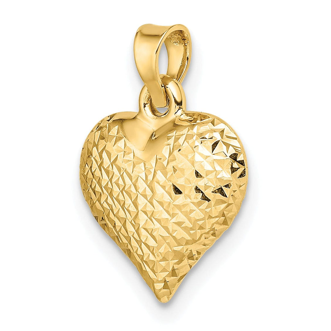 Lovely Rita's Pendants & Charms 14k Yellow Gold Diamond Cut Polished Finish Semi-Solid Women's 3-Dimensional Large Size Puffed Heart Design Charm Pendant