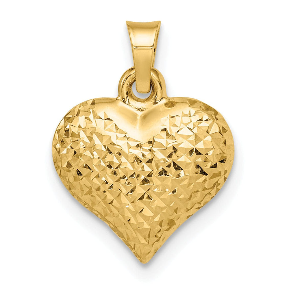 Lovely Rita's Pendants & Charms 14k Yellow Gold Diamond Cut Polished Finish Semi-Solid Women's 3-Dimensional Large Size Puffed Heart Design Charm Pendant