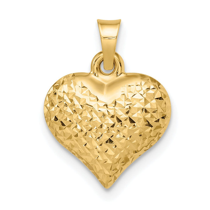 Lovely Rita's Pendants & Charms 14k Yellow Gold Diamond Cut Polished Finish Semi-Solid Women's 3-Dimensional Large Size Puffed Heart Design Charm Pendant