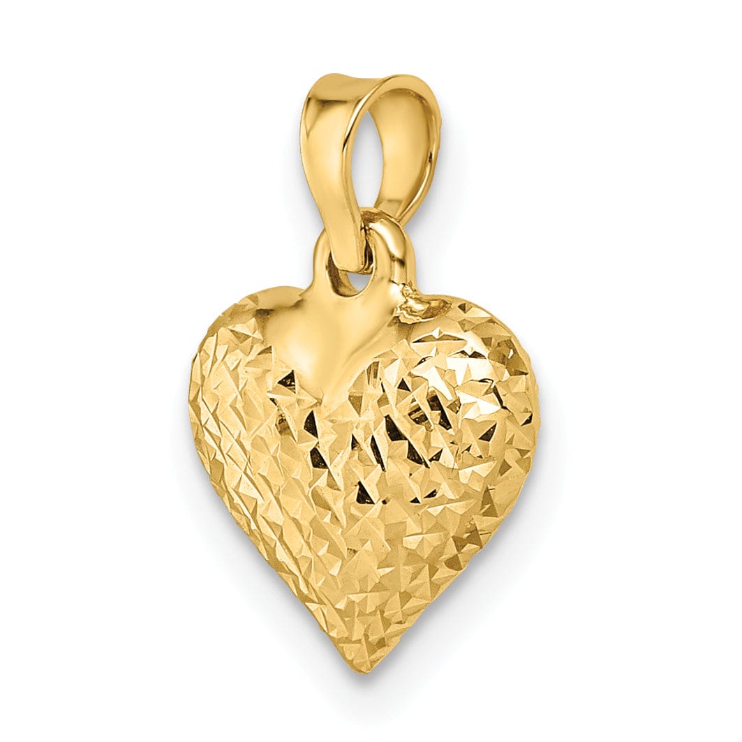 Lovely Rita's Pendants & Charms 14k Yellow Gold Diamond Cut Polished Finish Semi-Solid Women's 3-Dimensional Medium Size Puffed Heart Design Charm Pendant