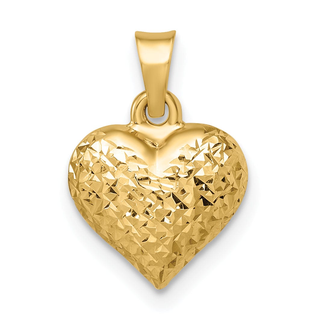 Lovely Rita's Pendants & Charms 14k Yellow Gold Diamond Cut Polished Finish Semi-Solid Women's 3-Dimensional Medium Size Puffed Heart Design Charm Pendant