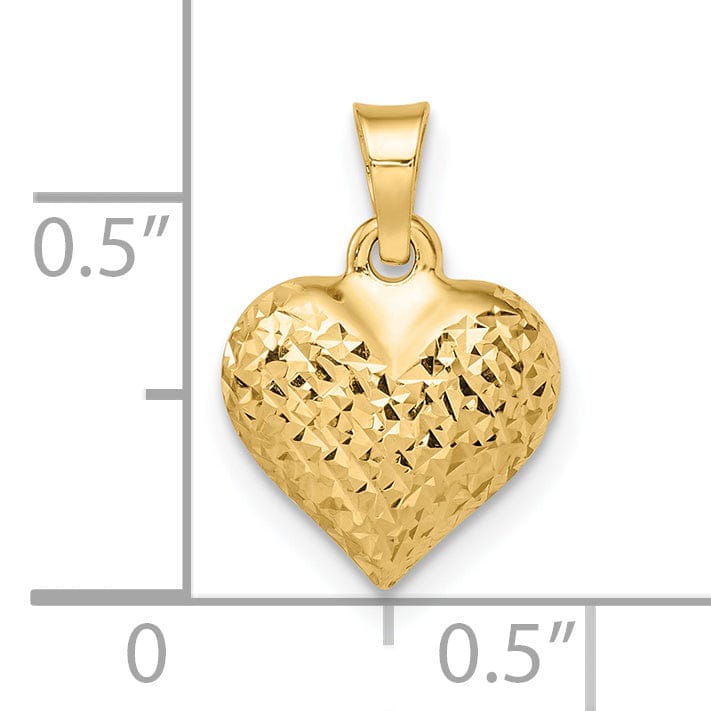 Lovely Rita's Pendants & Charms 14k Yellow Gold Diamond Cut Polished Finish Semi-Solid Women's 3-Dimensional Medium Size Puffed Heart Design Charm Pendant