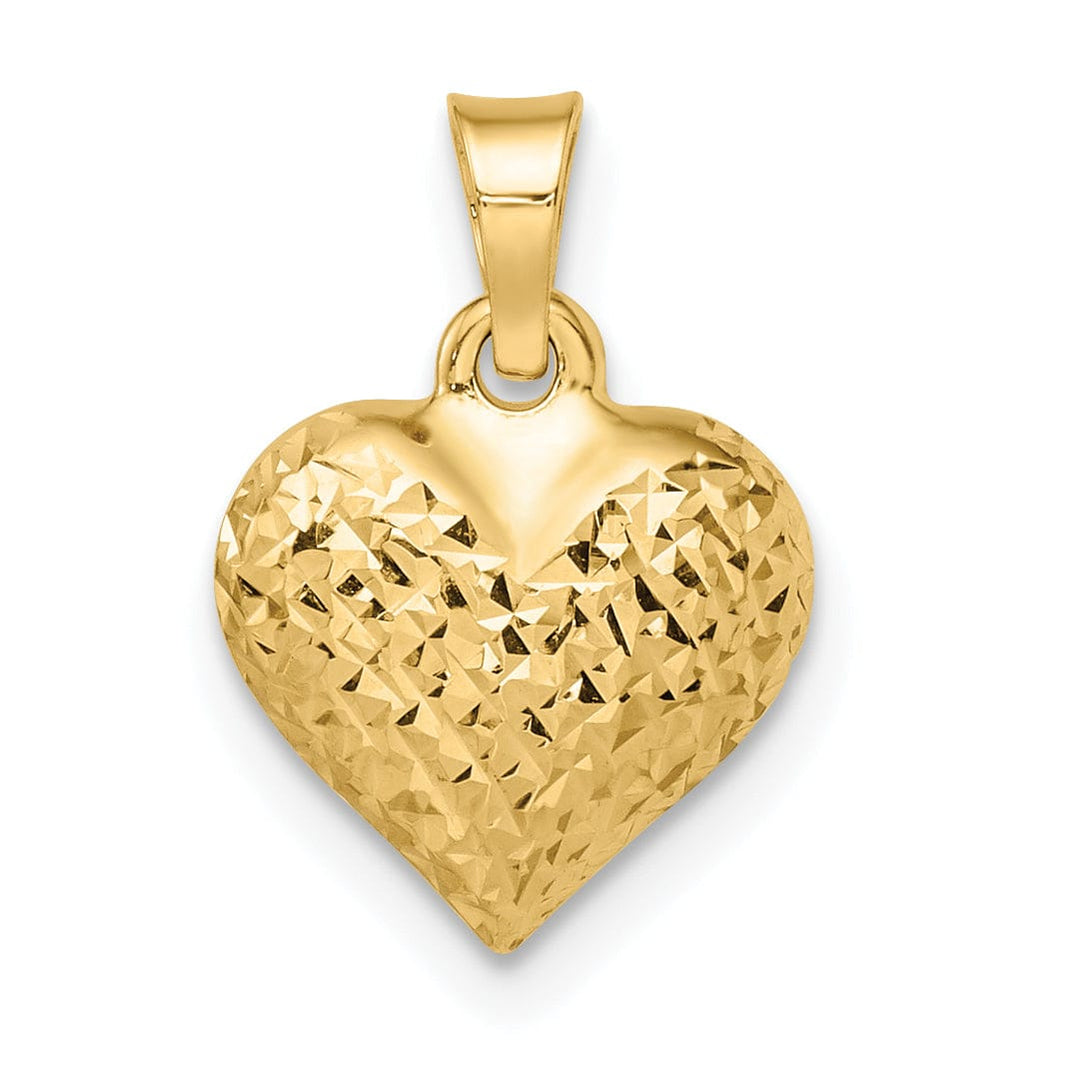 Lovely Rita's Pendants & Charms 14k Yellow Gold Diamond Cut Polished Finish Semi-Solid Women's 3-Dimensional Medium Size Puffed Heart Design Charm Pendant