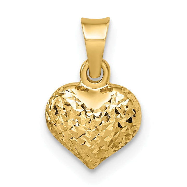 Lovely Rita's Pendants & Charms 14k Yellow Gold Diamond Cut Polished Finish Semi-Solid Women's 3-Dimensional Small Size Puffed Heart Design Charm Pendant