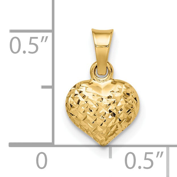 Lovely Rita's Pendants & Charms 14k Yellow Gold Diamond Cut Polished Finish Semi-Solid Women's 3-Dimensional Small Size Puffed Heart Design Charm Pendant