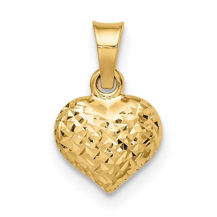 Lovely Rita's Pendants & Charms 14k Yellow Gold Diamond Cut Polished Finish Semi-Solid Women's 3-Dimensional Small Size Puffed Heart Design Charm Pendant