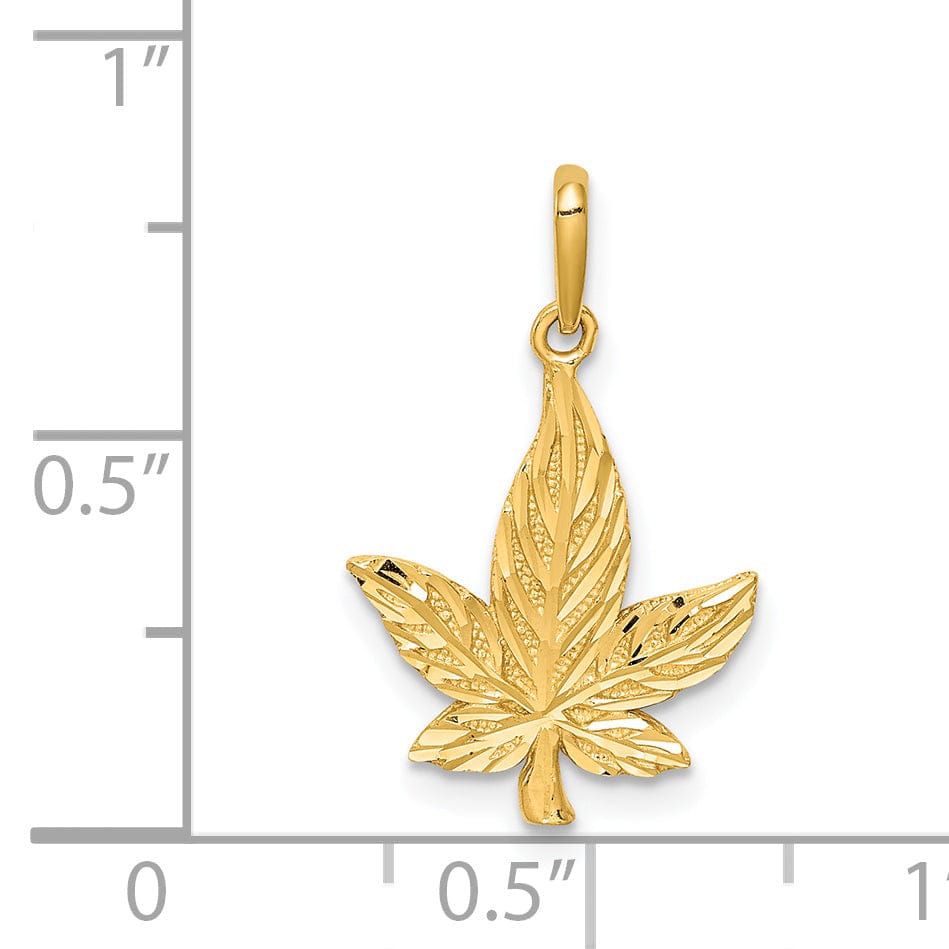 Lovely Rita's Pendants & Charms 14k Yellow Gold Diamond-Cut Solid Casted Textured Back Polished Finish Leaf Charm Pendant