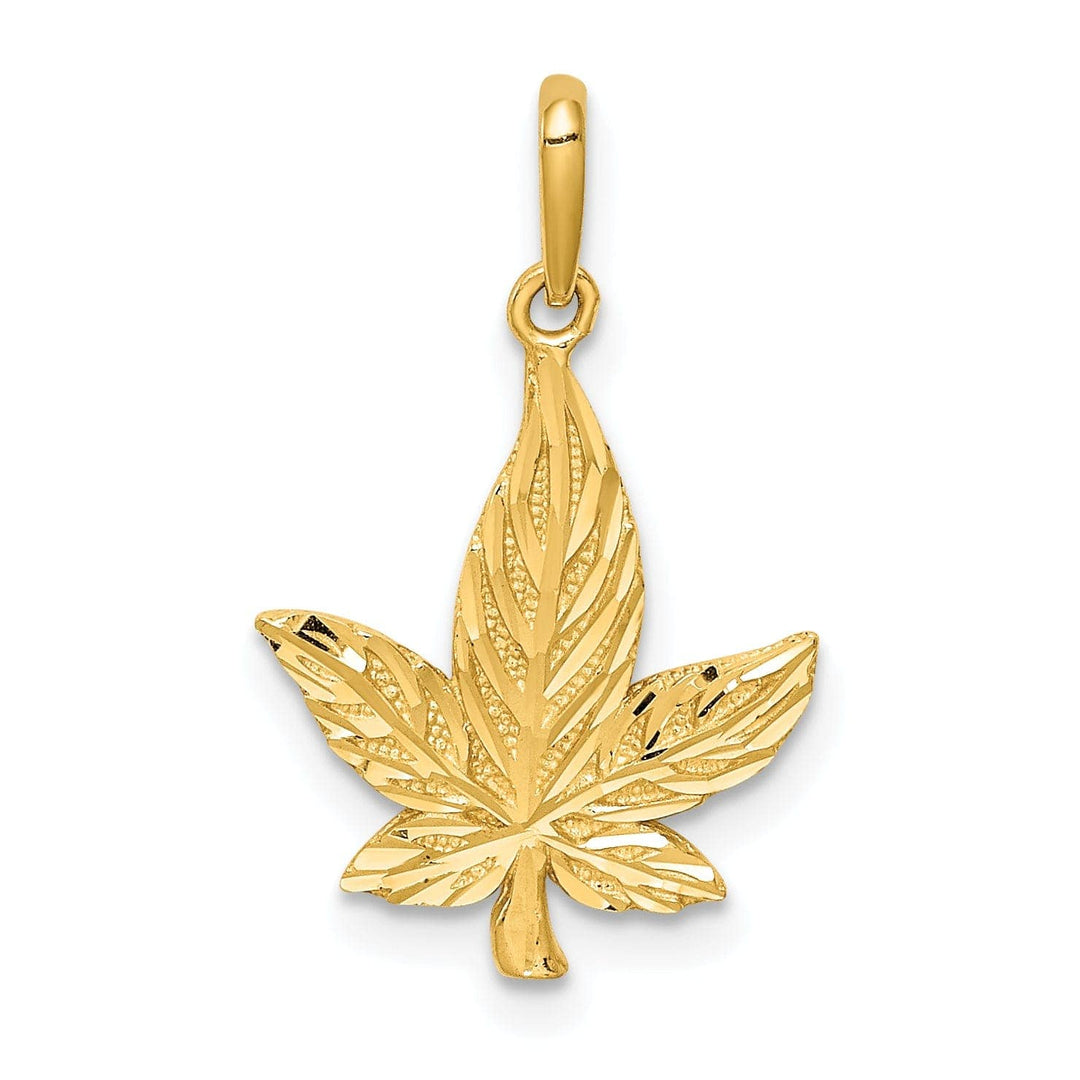 Lovely Rita's Pendants & Charms 14k Yellow Gold Diamond-Cut Solid Casted Textured Back Polished Finish Leaf Charm Pendant