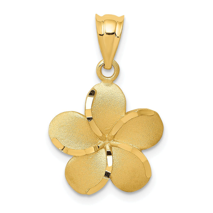 Lovely Rita's Pendants & Charms 14k Yellow Gold Diamond-cut Solid Casted Textured Back Polished Finish Plumeria Charm Pendant