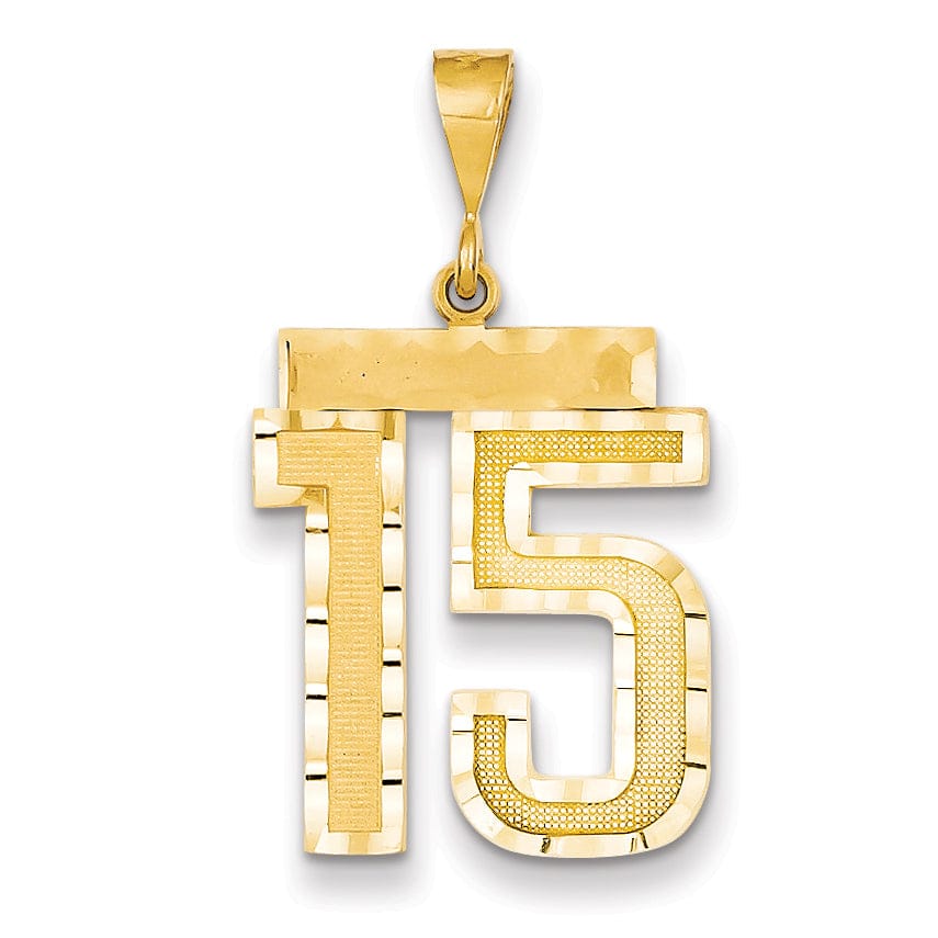 Lovely Rita's Pendants & Charms 14k Yellow Gold Diamond Cut Texture Finish Large Size Number 15 Charm Pendant