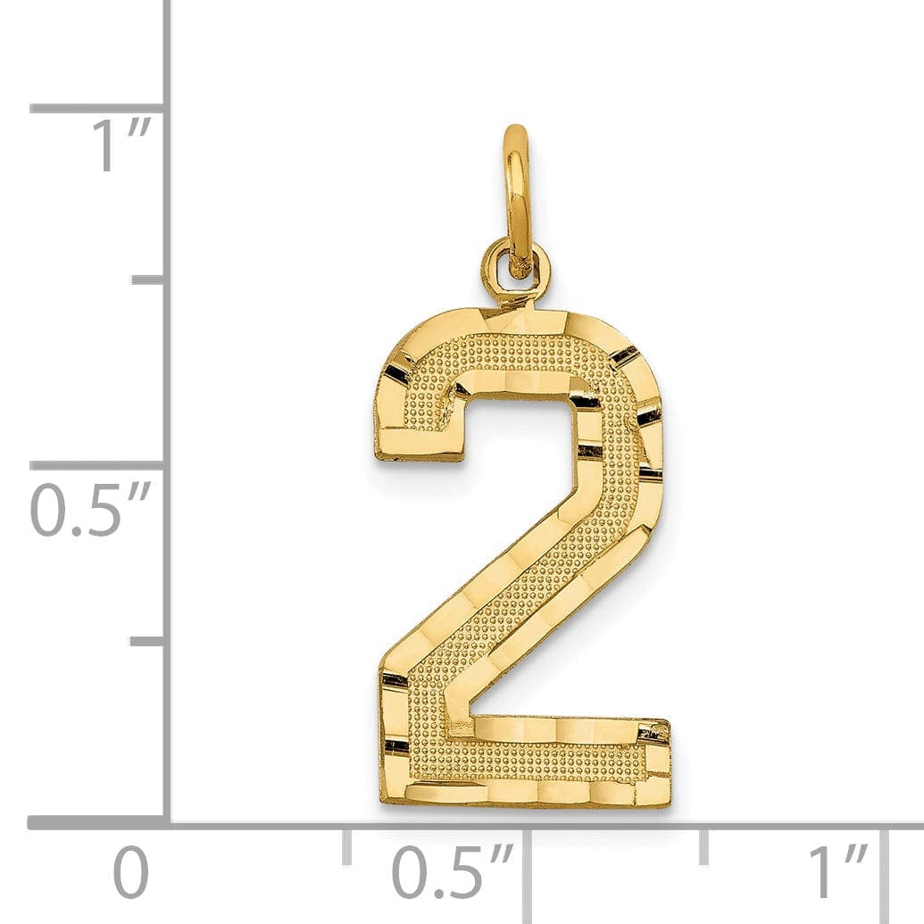 Lovely Rita's Pendants & Charms 14k Yellow Gold Diamond Cut Texture Finish Large Size Number 2 Charm Pendant