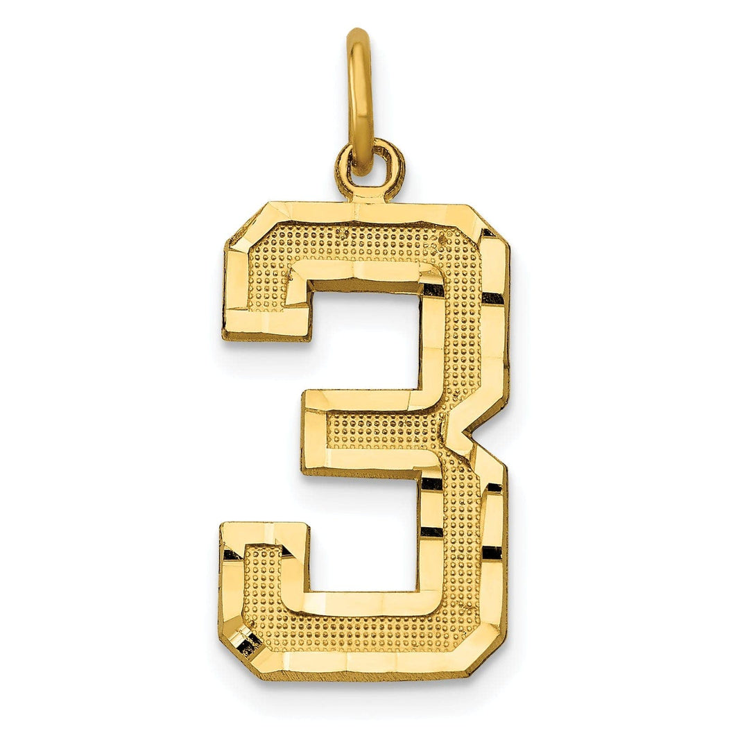 Lovely Rita's Pendants & Charms 14k Yellow Gold Diamond Cut Texture Finish Large Size Number 3 Charm Pendant