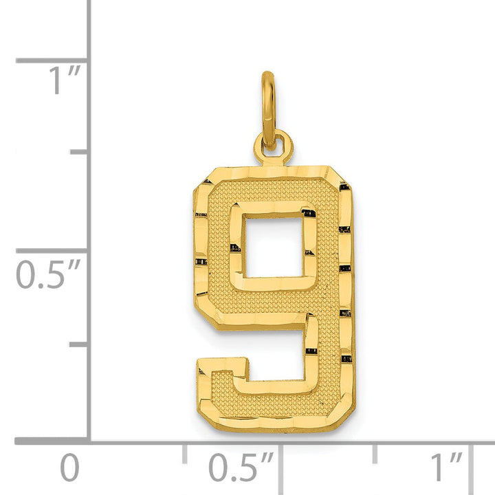 Lovely Rita's Pendants & Charms 14k Yellow Gold Diamond Cut Texture Finish Large Size Number 9 Charm Pendant