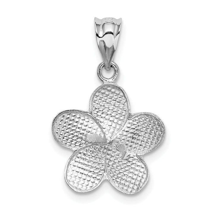 Lovely Rita's Pendants & Charms 14k Yellow Gold Dipped in White Rhodium Diamond-cut Solid Casted Textured Back Satin Finish Plumeria Charm Pendant