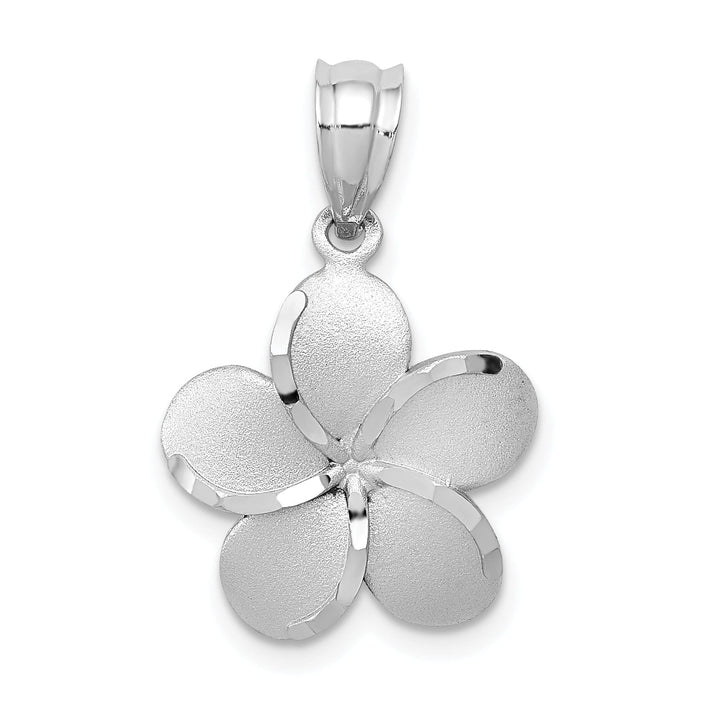 Lovely Rita's Pendants & Charms 14k Yellow Gold Dipped in White Rhodium Diamond-cut Solid Casted Textured Back Satin Finish Plumeria Charm Pendant