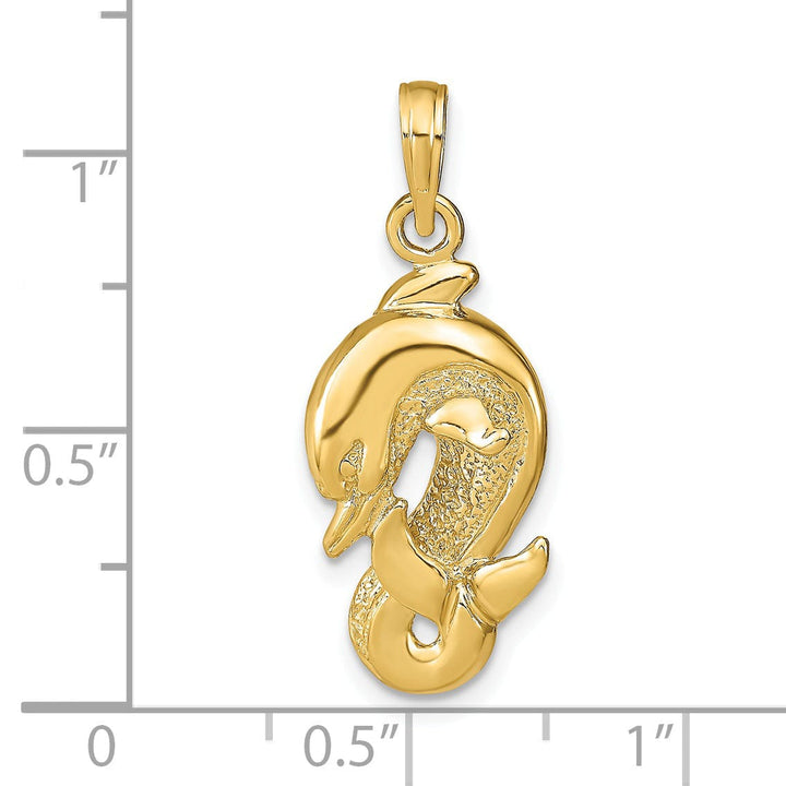 Lovely Rita's Pendants & Charms 14k Yellow Gold Dolphins Solid Textured Polished Finish Charm Pendant