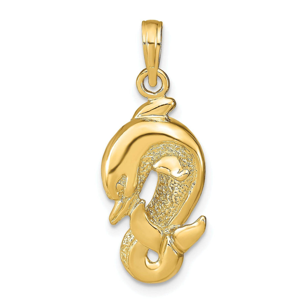 Lovely Rita's Pendants & Charms 14k Yellow Gold Dolphins Solid Textured Polished Finish Charm Pendant