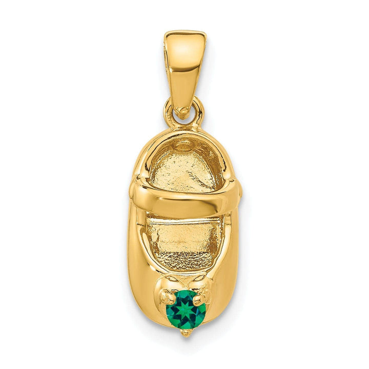 Lovely Rita's Pendants & Charms 14k Yellow Gold Emerald Stone Baby Shoe Charm