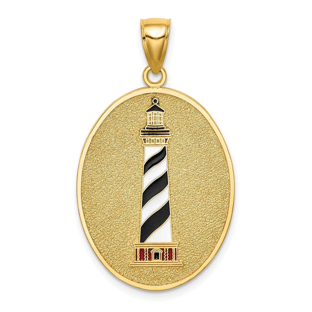 Lovely Rita's Pendants & Charms 14K Yellow Gold Enamel Lighthouse Pendant with John 8:12