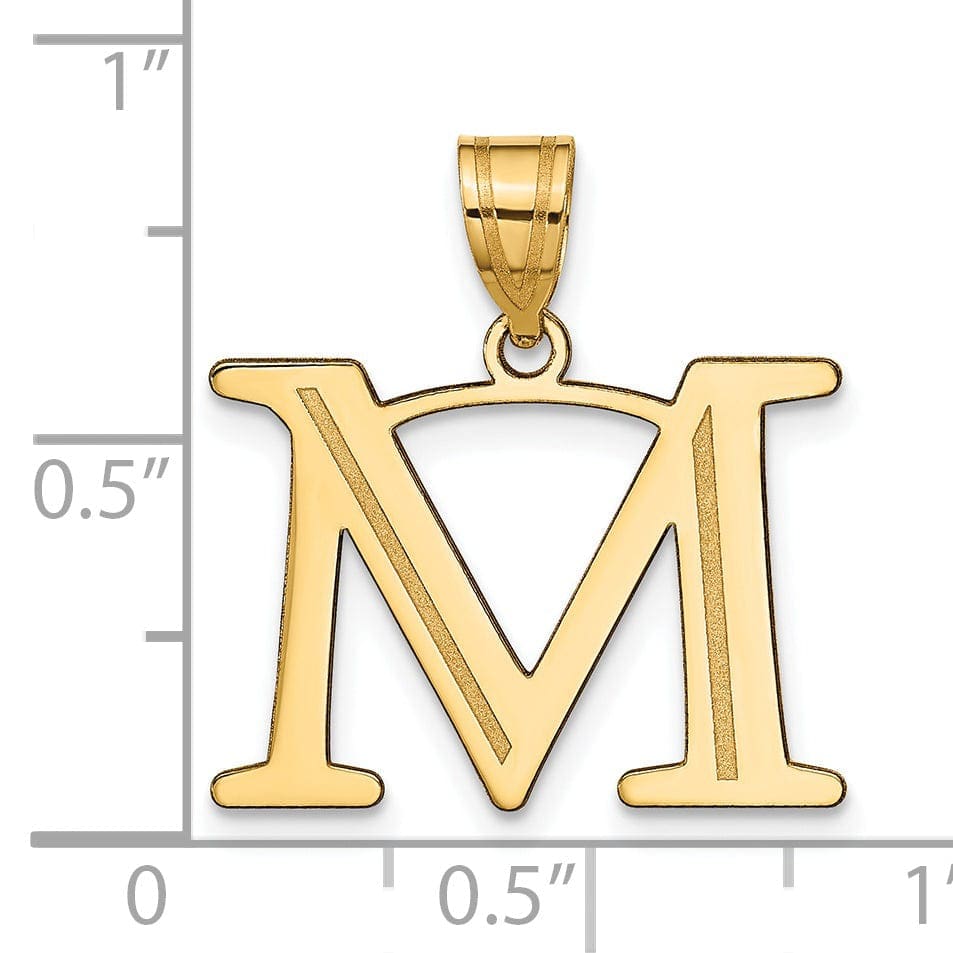 Lovely Rita's Pendants & Charms 14k Yellow Gold Etched Finish Block Letter M Initial Design Pendant