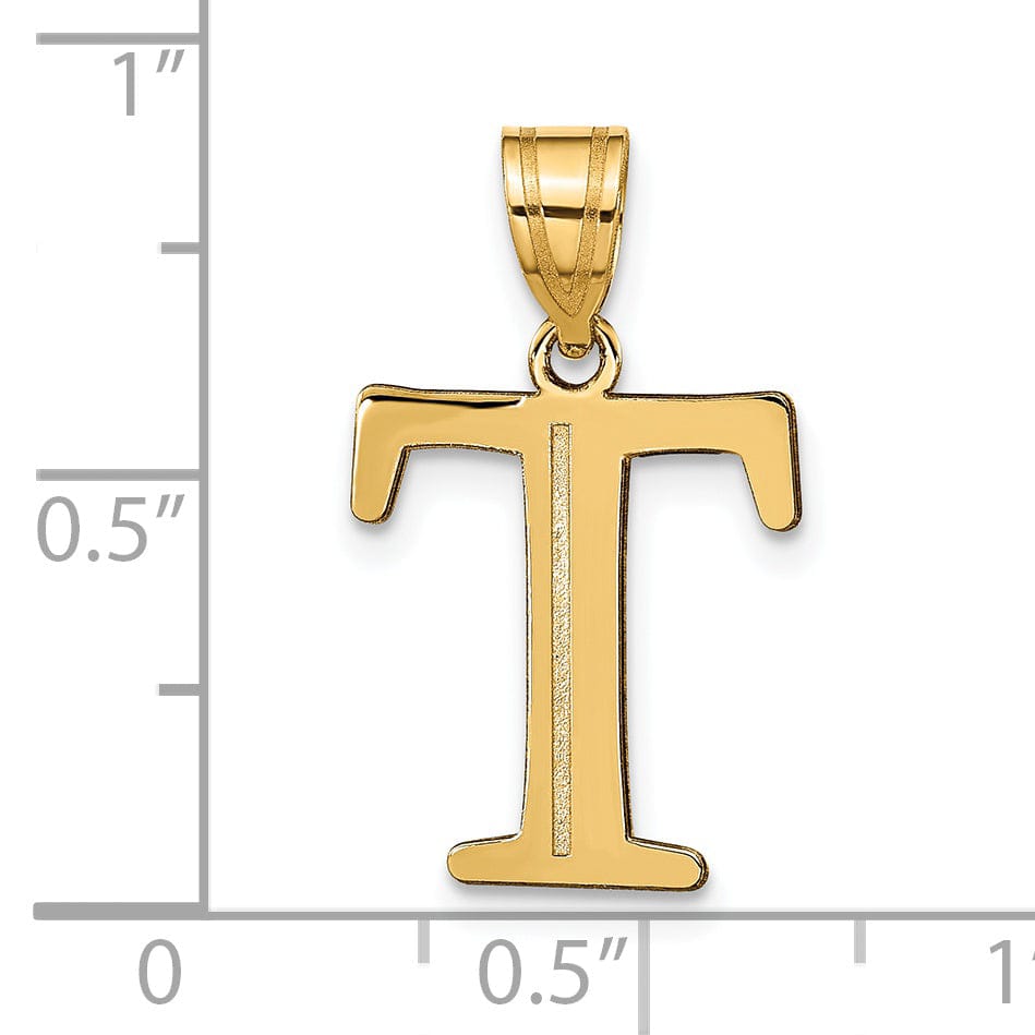 Lovely Rita's Pendants & Charms 14k Yellow Gold Etched Finish Block Letter T Initial Design Pendant