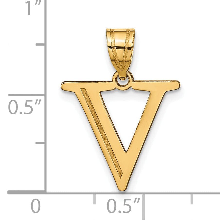 Lovely Rita's Pendants & Charms 14k Yellow Gold Etched Finish Block Letter V Initial Design Pendant