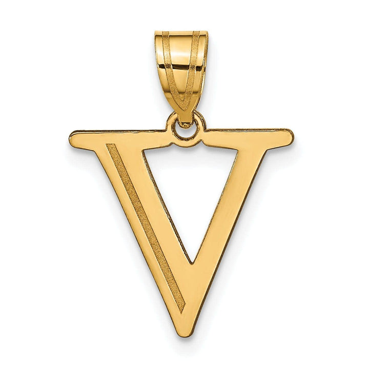 Lovely Rita's Pendants & Charms 14k Yellow Gold Etched Finish Block Letter V Initial Design Pendant