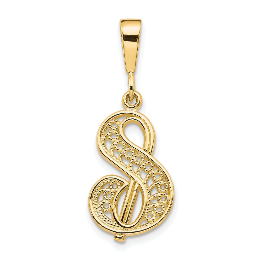 Lovely Rita's Pendants & Charms 14K Yellow Gold Fancy Filigree Script Design Letter S Initial Pendant