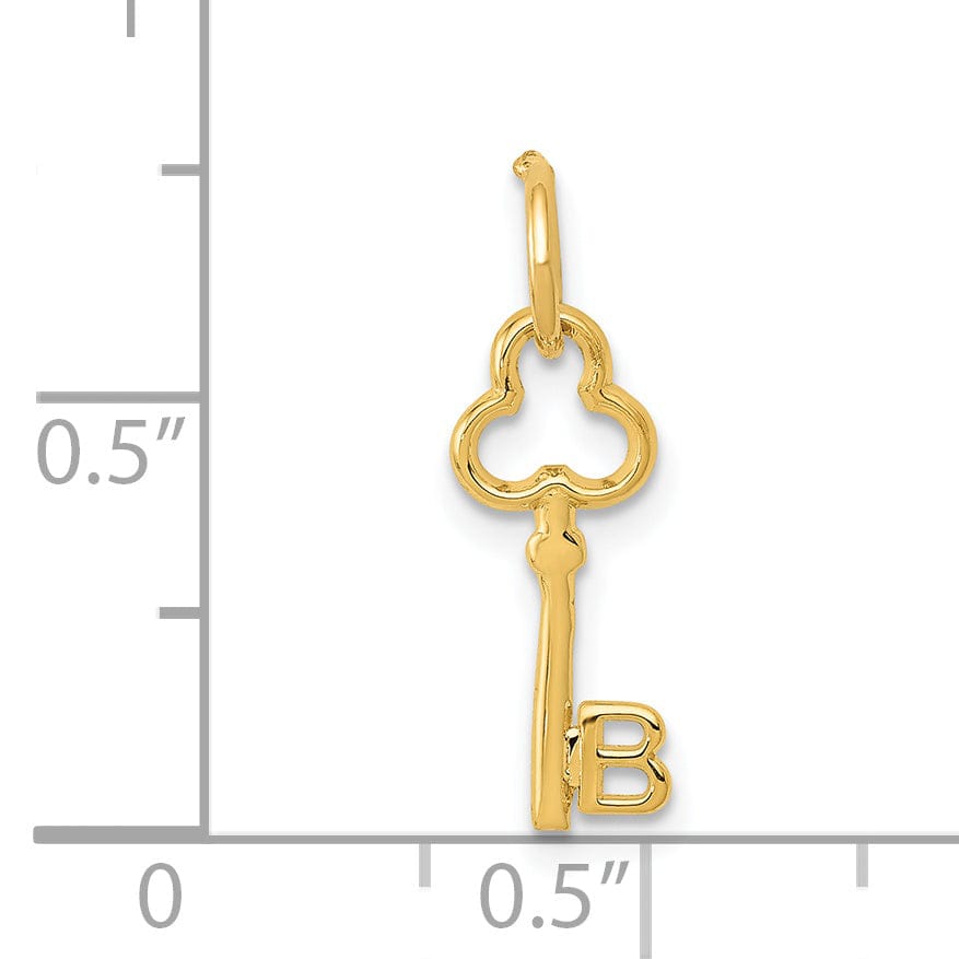 Lovely Rita's Pendants & Charms 14K Yellow Gold Fancy Key Shape Design Letter B Initial Charm Pendant