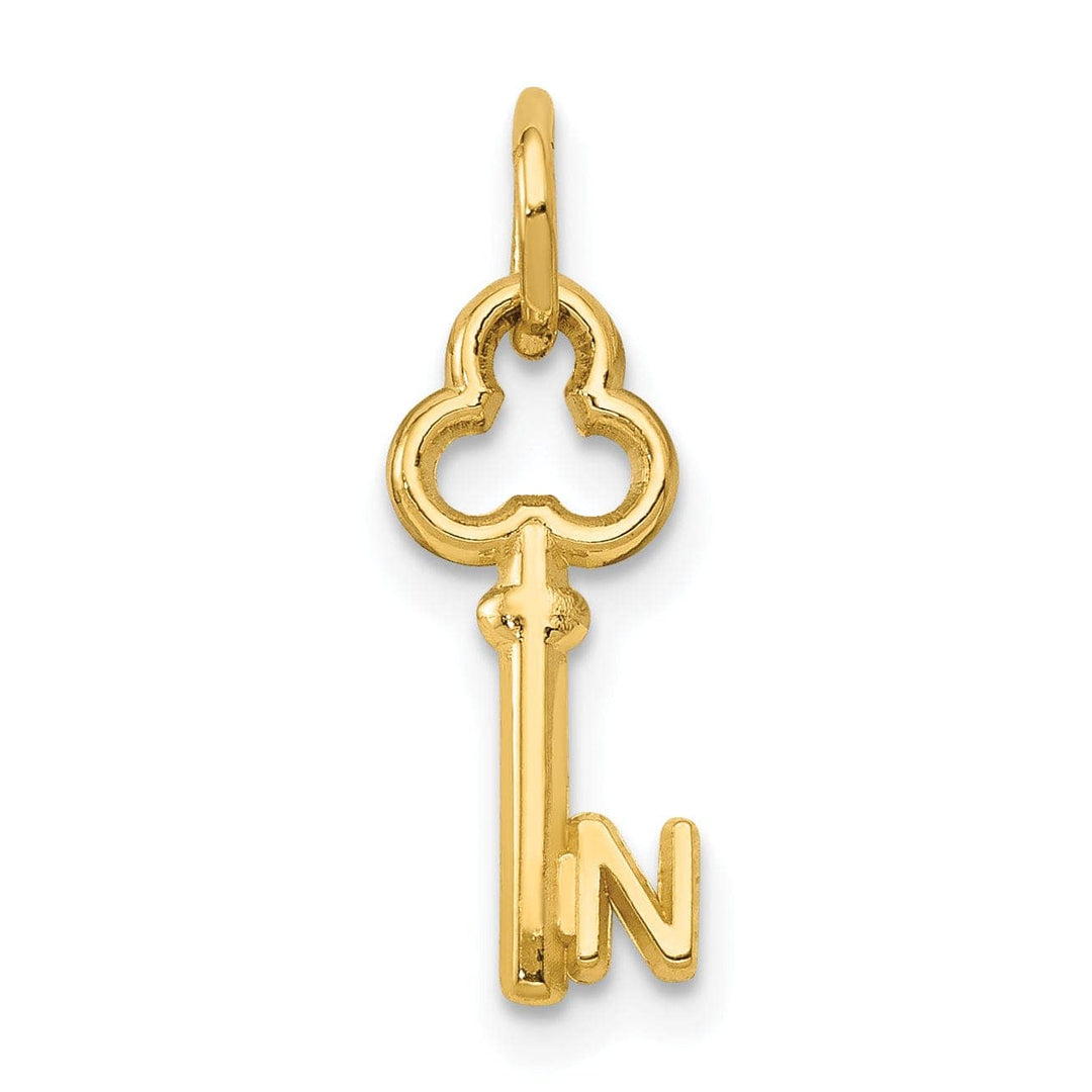 Lovely Rita's Pendants & Charms 14K Yellow Gold Fancy Key Shape Design Letter N Initial Charm Pendant