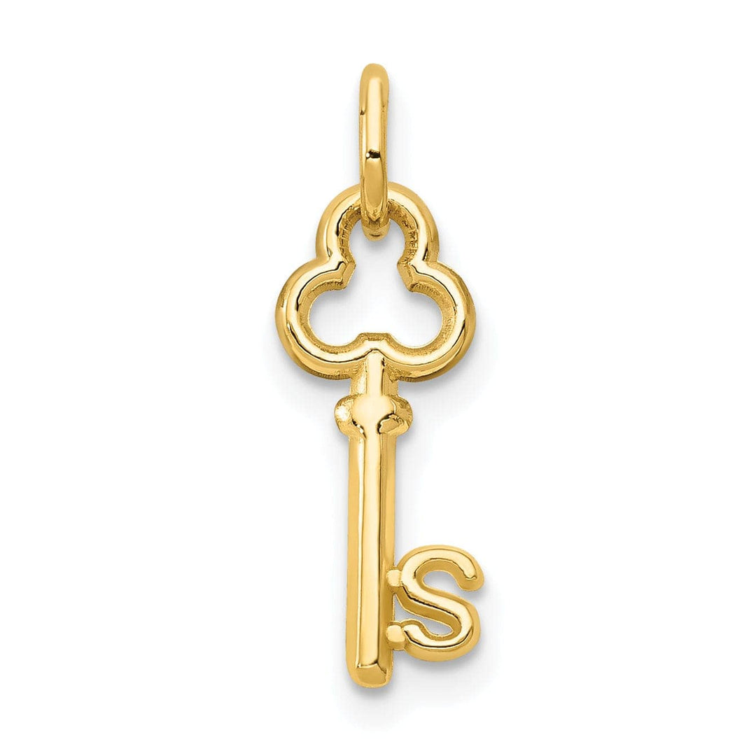 Lovely Rita's Pendants & Charms 14K Yellow Gold Fancy Key Shape Design Letter S Initial Charm Pendant