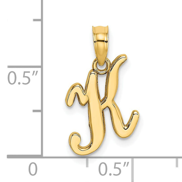 Lovely Rita's Pendants & Charms 14K Yellow Gold Fancy Script Design Letter K Initial Charm Pendant