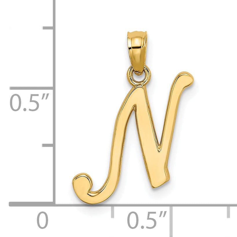 Lovely Rita's Pendants & Charms 14K Yellow Gold Fancy Script Design Letter N Initial Charm Pendant