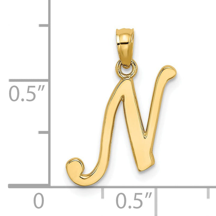 Lovely Rita's Pendants & Charms 14K Yellow Gold Fancy Script Design Letter N Initial Charm Pendant