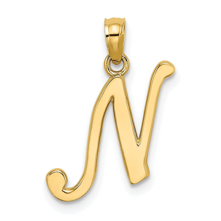 Lovely Rita's Pendants & Charms 14K Yellow Gold Fancy Script Design Letter N Initial Charm Pendant