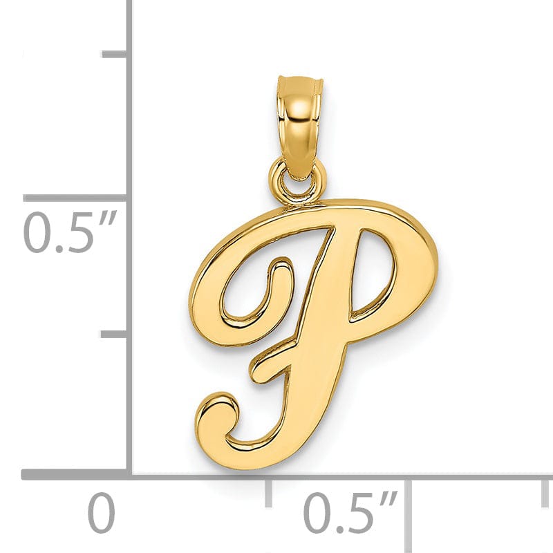 Lovely Rita's Pendants & Charms 14K Yellow Gold Fancy Script Design Letter P Initial Charm Pendant