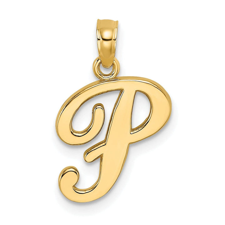 Lovely Rita's Pendants & Charms 14K Yellow Gold Fancy Script Design Letter P Initial Charm Pendant