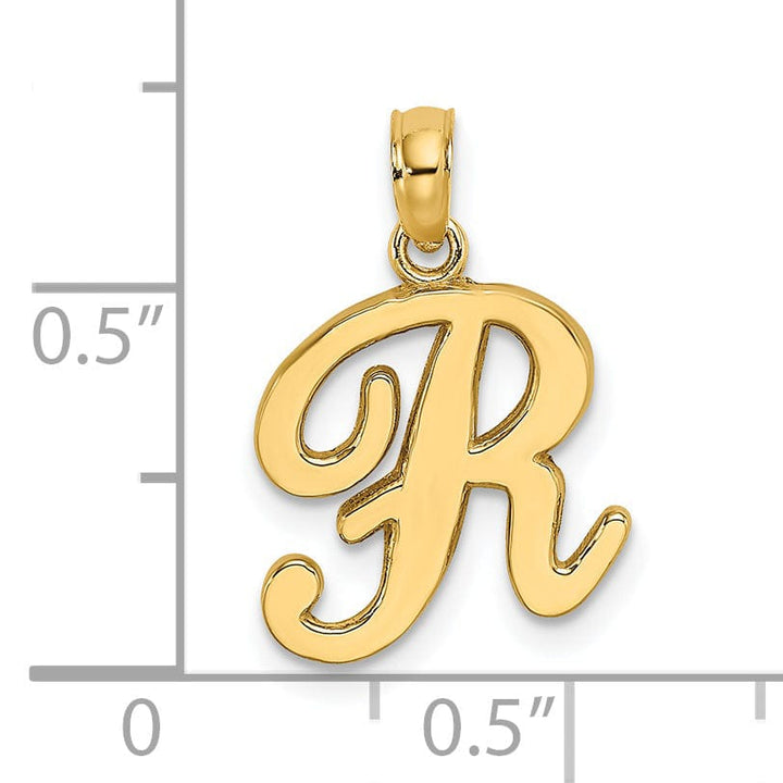 Lovely Rita's Pendants & Charms 14K Yellow Gold Fancy Script Design Letter R Initial Charm Pendant