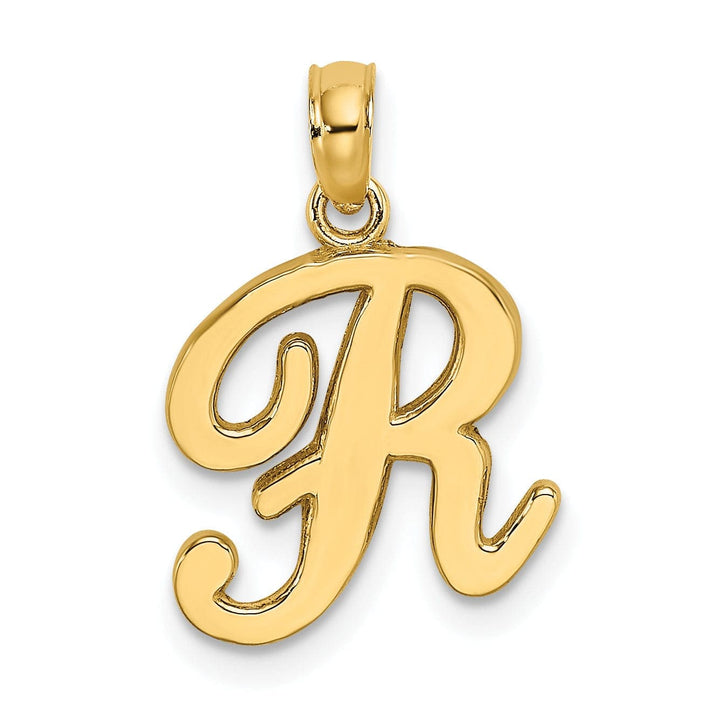 Lovely Rita's Pendants & Charms 14K Yellow Gold Fancy Script Design Letter R Initial Charm Pendant