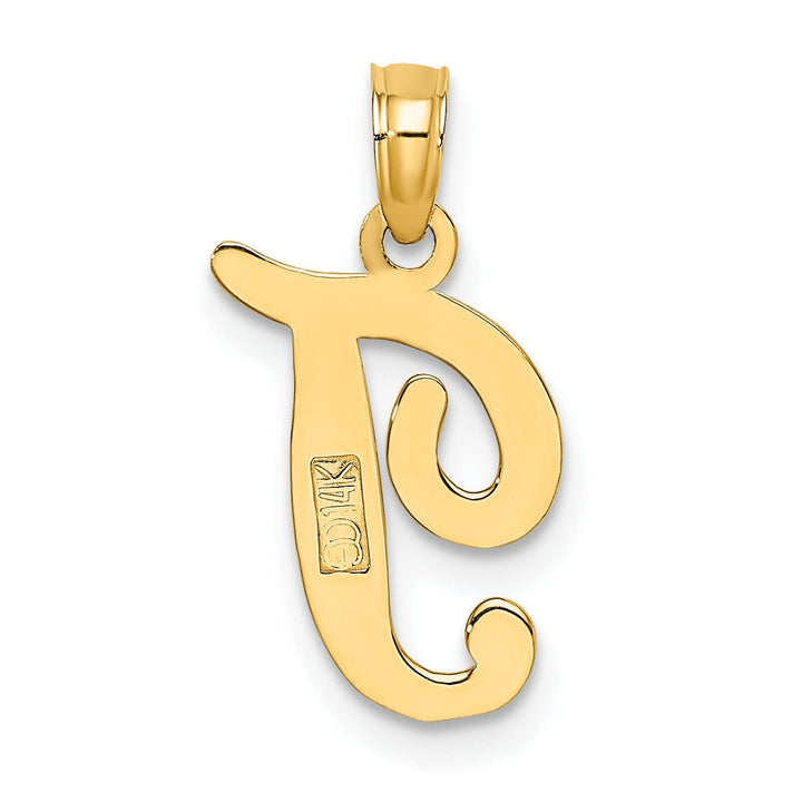 Lovely Rita's Pendants & Charms 14K Yellow Gold Fancy Script Design Letter T Initial Charm Pendant
