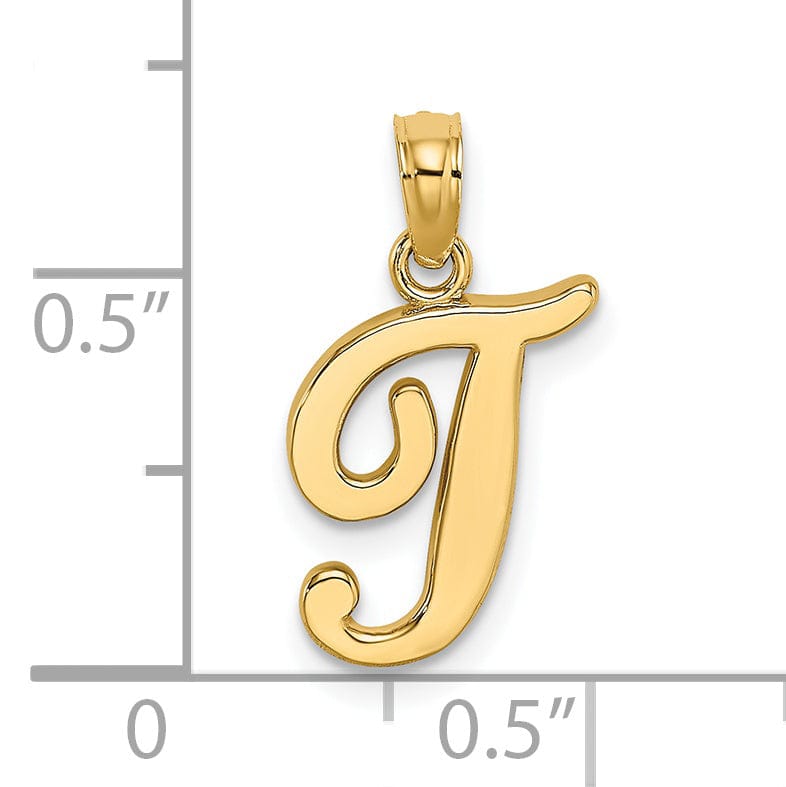 Lovely Rita's Pendants & Charms 14K Yellow Gold Fancy Script Design Letter T Initial Charm Pendant
