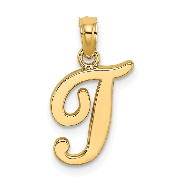 Lovely Rita's Pendants & Charms 14K Yellow Gold Fancy Script Design Letter T Initial Charm Pendant
