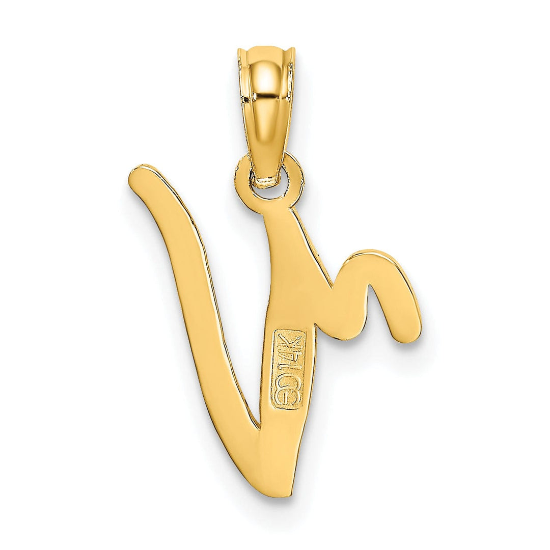 Lovely Rita's Pendants & Charms 14K Yellow Gold Fancy Script Design Letter V Initial Charm Pendant