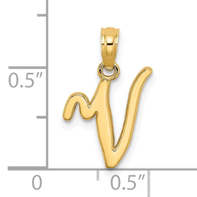 Lovely Rita's Pendants & Charms 14K Yellow Gold Fancy Script Design Letter V Initial Charm Pendant