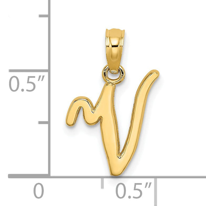 Lovely Rita's Pendants & Charms 14K Yellow Gold Fancy Script Design Letter V Initial Charm Pendant
