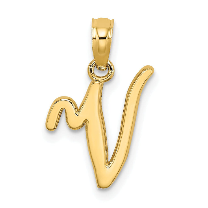 Lovely Rita's Pendants & Charms 14K Yellow Gold Fancy Script Design Letter V Initial Charm Pendant