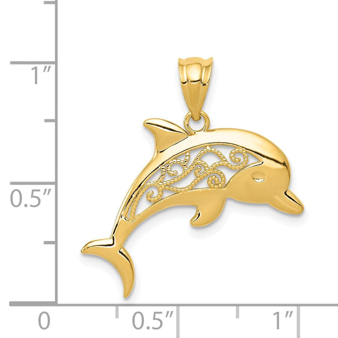 Lovely Rita's Pendants & Charms 14k Yellow Gold Filigree Casted Solid Polished Finish Dolphin Charm Pendant