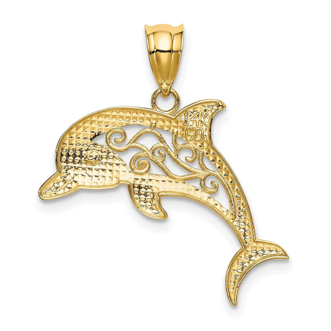Lovely Rita's Pendants & Charms 14k Yellow Gold Filigree Casted Solid Polished Finish Dolphin Charm Pendant