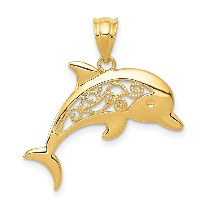 Lovely Rita's Pendants & Charms 14k Yellow Gold Filigree Casted Solid Polished Finish Dolphin Charm Pendant